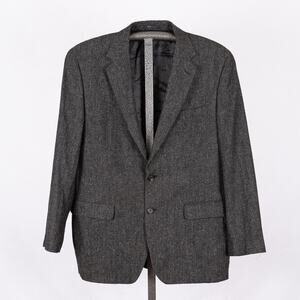Ralph Lauren Men's Wool Silk Blend Blazer Textured Gray Black 42R Elbow Patches